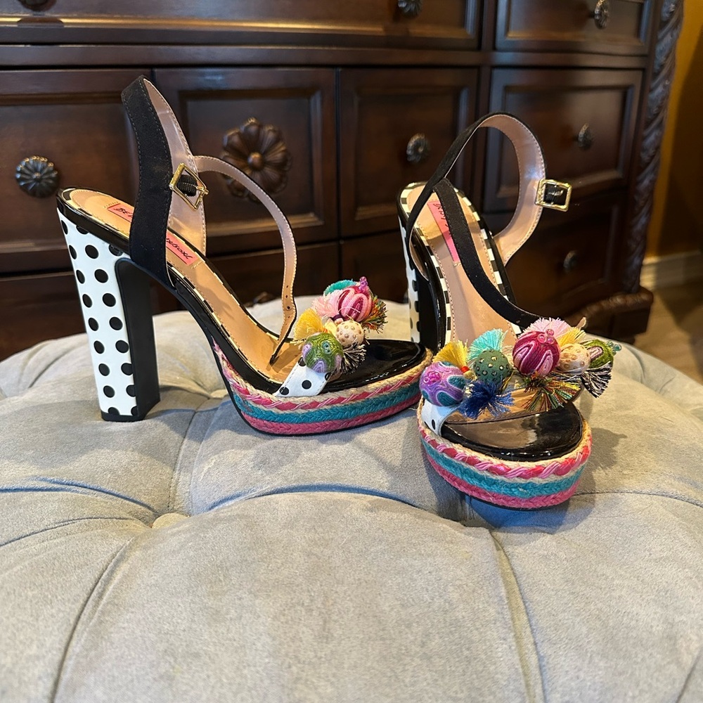 Betsey Johnson Black and Multicolor Platform Sandals